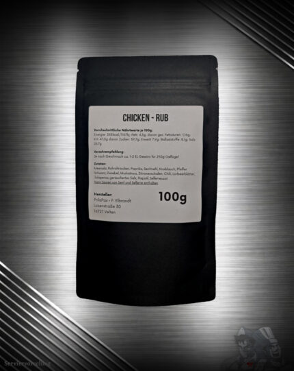 FuK Feder und Flamme Zutatenliste: Meersalz, Rohrohrzucker, Paprika, Senfmehl, Knoblauch, Pfeffer Schwarz, Zwiebel, Muskatnuss, Zitronenschalen, Chili, Lorbeerblätter, Jalapenos, geräuchertes Salz, Rapsöl, Selleriesaat