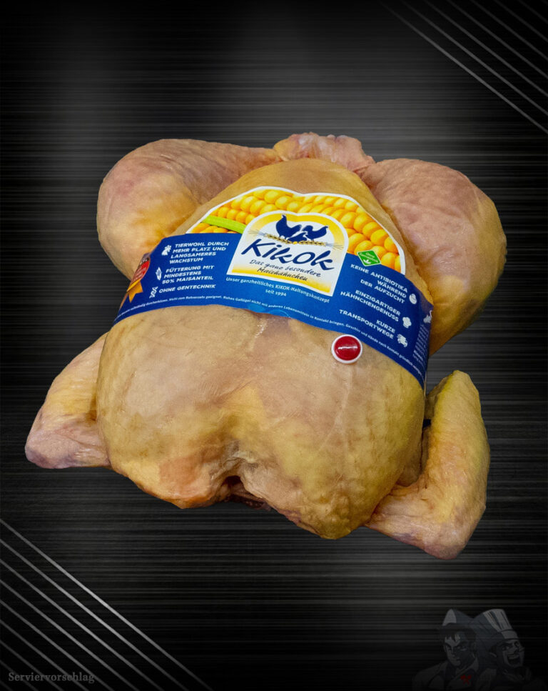 Frisch zubereitetes Kikok Maishähnchen – zart, aromatisch und nachhaltig, online bestellt und direkt nach Hause geliefert