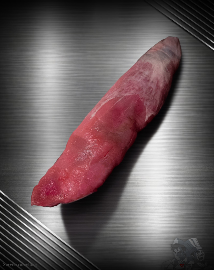 Schweinefilet vom regionalen Duroc-Schwein Rohes Schweinefilet vom regionalen Duroc-Schwein mit feiner Marmorierung auf neutralem Untergrund, frisch und sauber pariert.