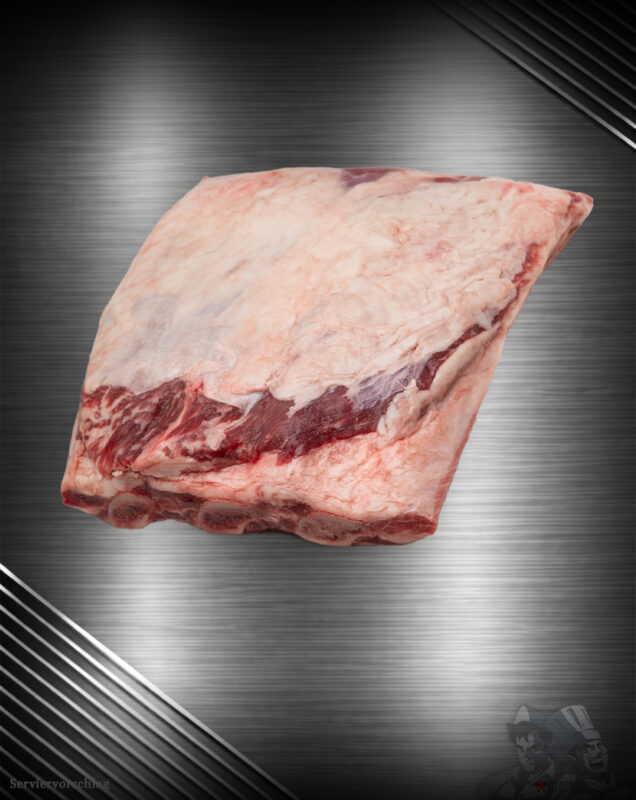 Beef Short Ribs US-Beef roh, edel präsentiert vor metallischem Hintergrund – Cedar River Farms Premium