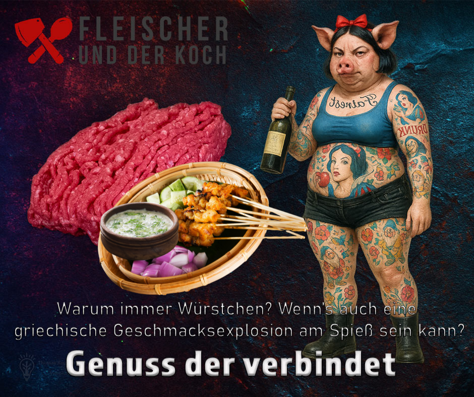 Bifteki-Spieße mit Feta-Füllung und FuK Tzatziki Dip