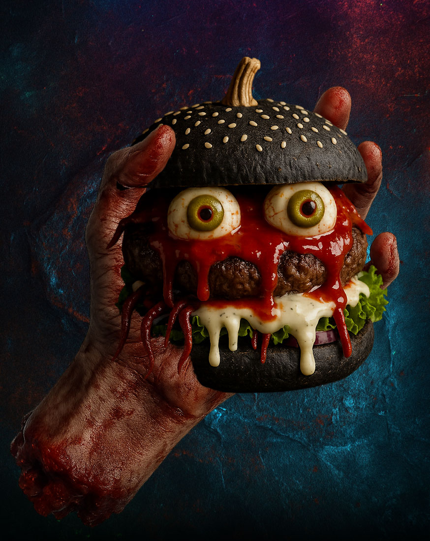 Halloween Burger Bundle mit schwarzen Buns und Süßkartoffelpommes von Fleischer und der Koch