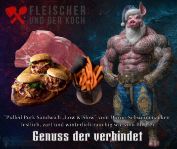 Pulled Pork Sandwich vom Duroc-Schweinenacken mit Winter-Coleslaw