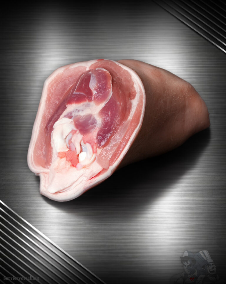 Schweinshaxe vom regionalen Duroc-Schwein, roh mit Schwarte