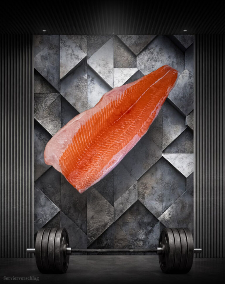 Athleten Lachsfilet natur aus Norwegen, roh, frisch geschnitten, mit Haut