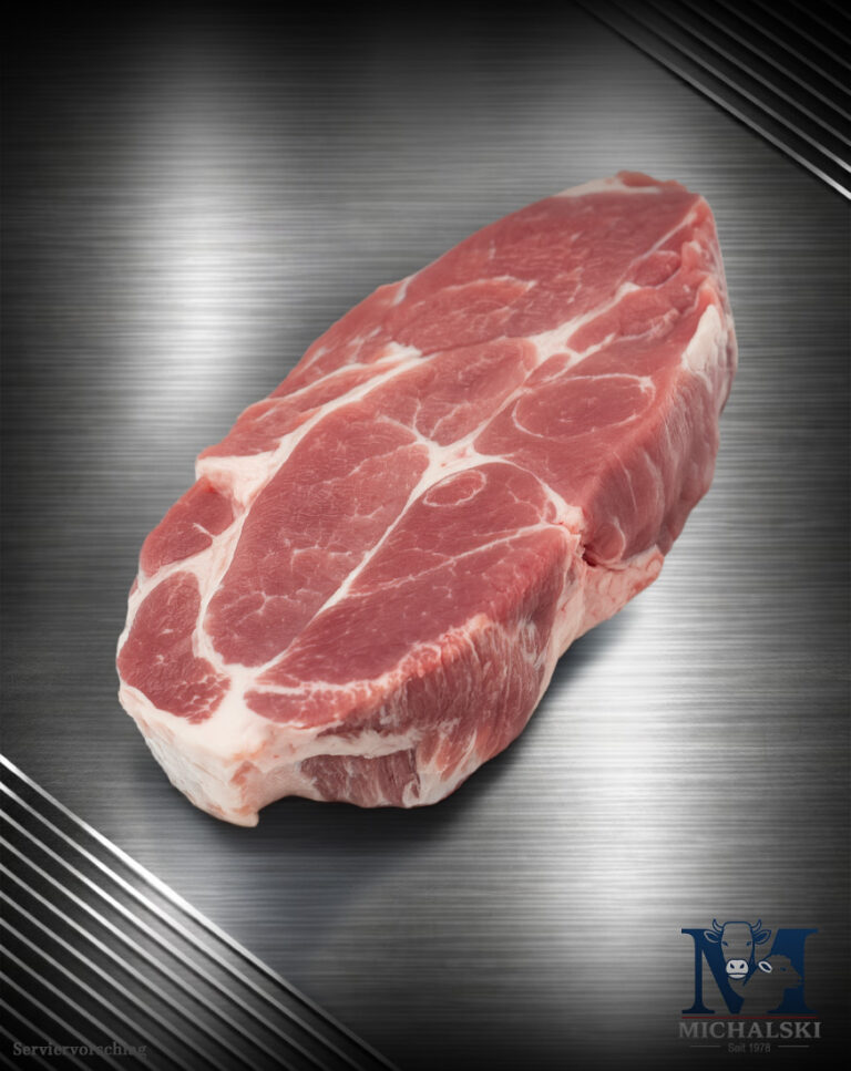 Michalski Schweinenackensteak aus Deutschland roh und marmoriert